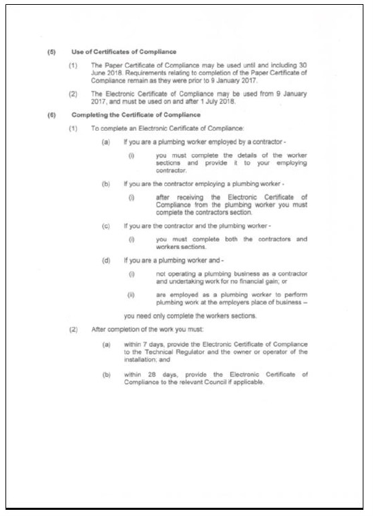 Appendix 7: Scheme for Plumbing Certificates of Compliance