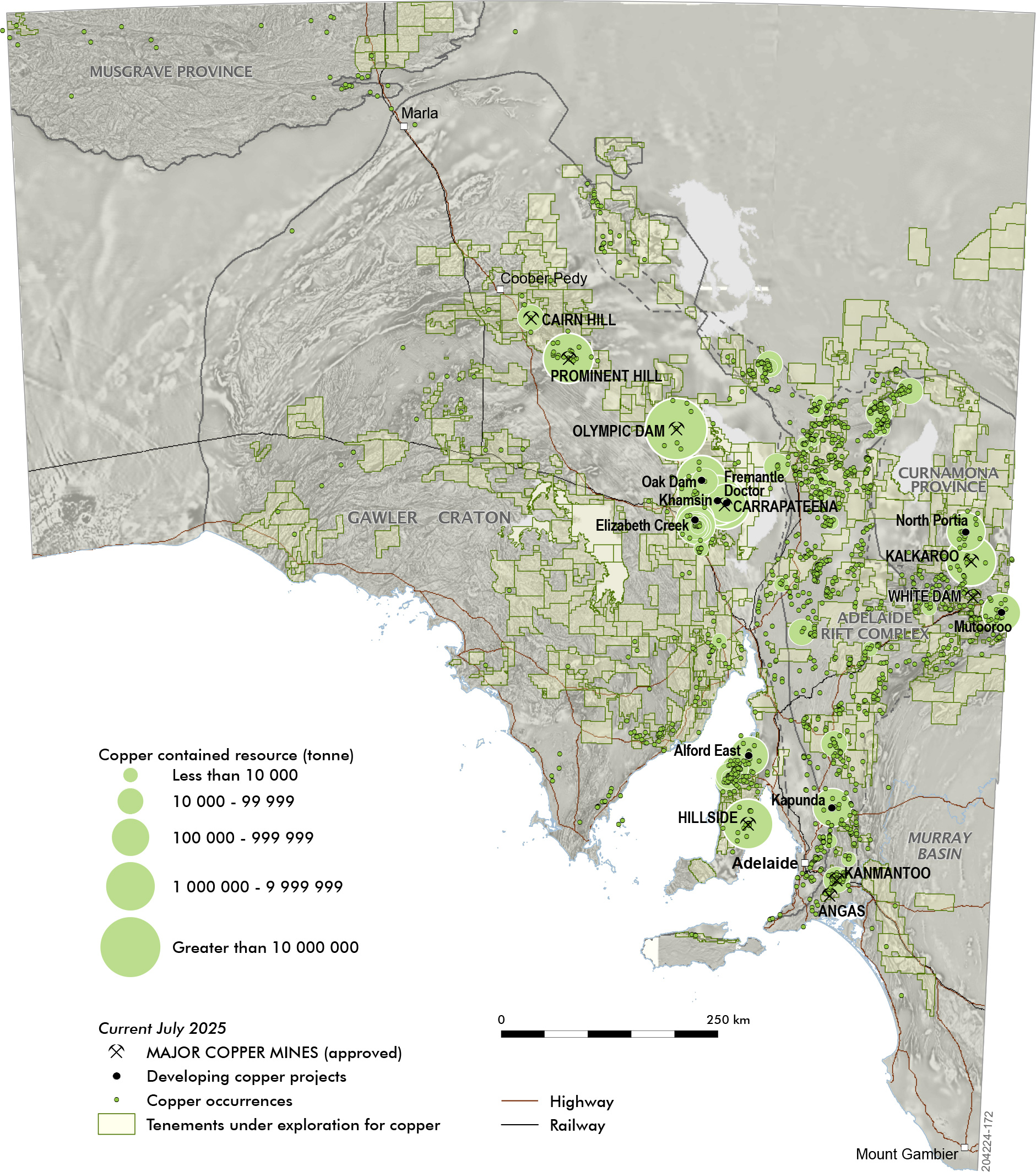 Copper in SA - major copper mines, developing projects, occurrences, and tenements exploring for copper