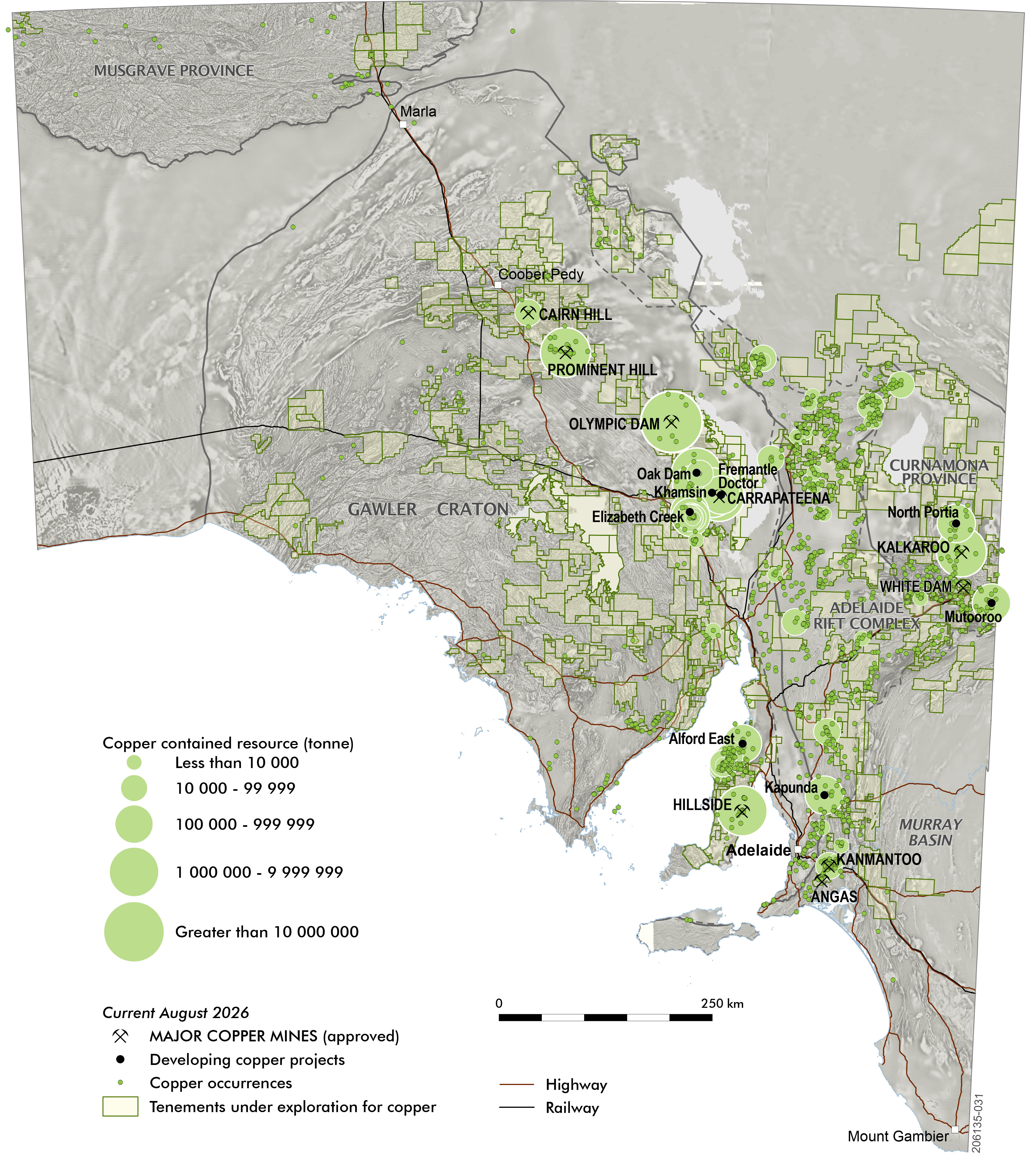 Copper in SA - major copper mines, developing projects, occurrences, and tenements exploring for copper