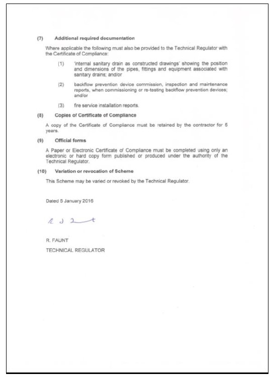 Appendix 7: Scheme for Plumbing Certificates of Compliance
