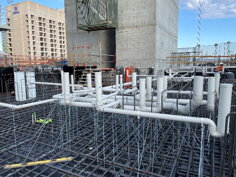 Photo of plumbing at the development of the Victoria Towers Project