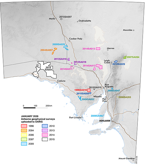 Map showing geophysical surveys January 2026