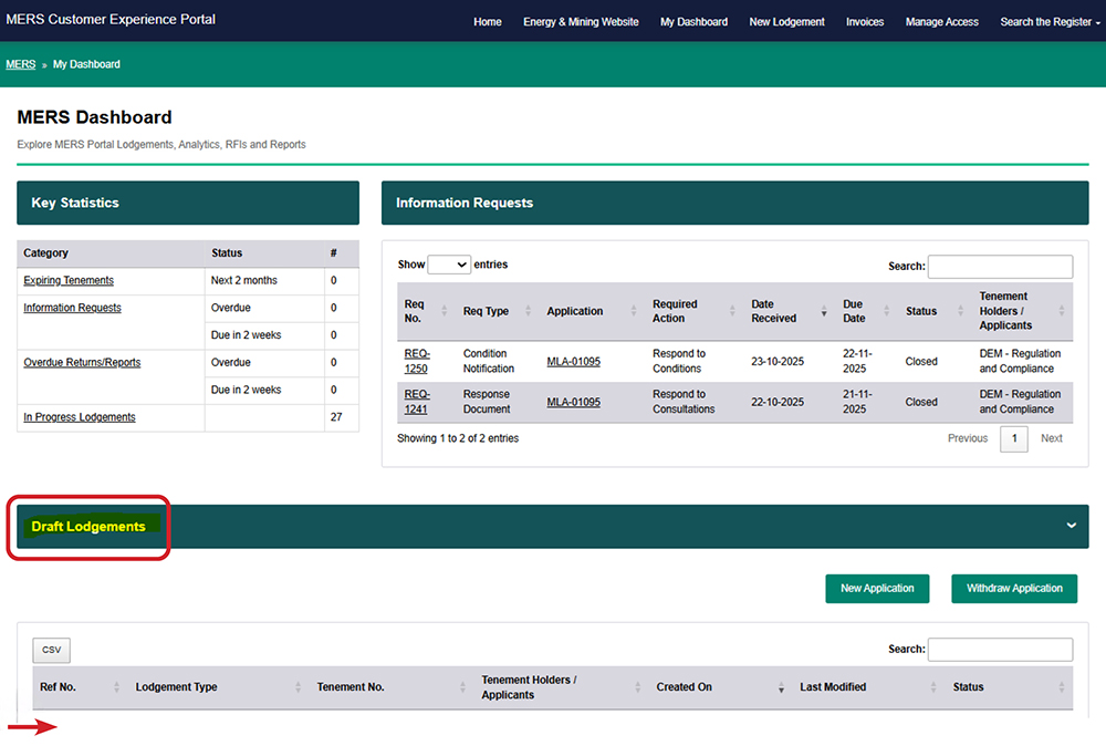 Screenshot of MERS Portal