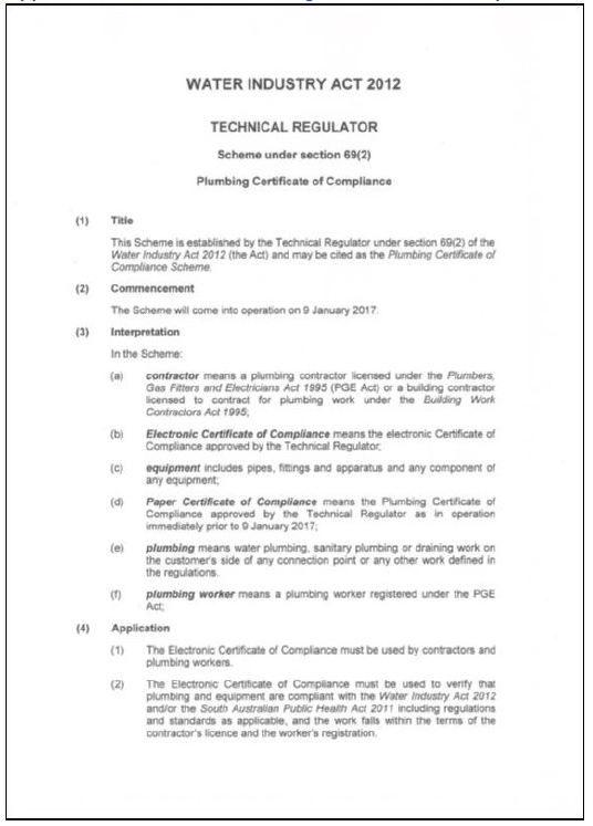 Appendix 7: Scheme for Plumbing Certificates of Compliance